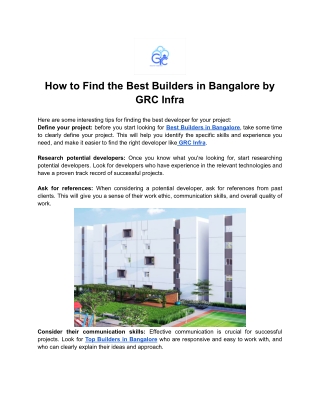 How to Find the Best Builders in Bangalore by GRC Infra