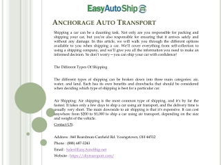 Anchorage Auto Transport