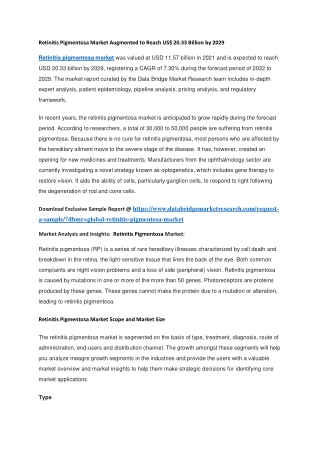 Retinitis Pigmentosa Market Augmented to Reach US 20.33 Billion by 2029