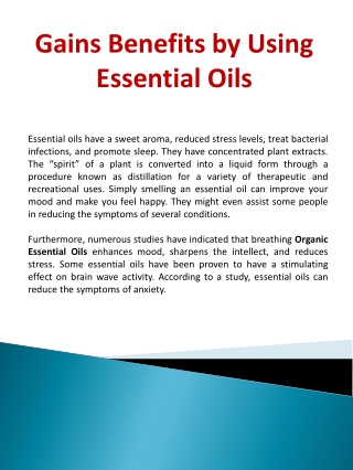 Gains Benefits by Using Essential Oils