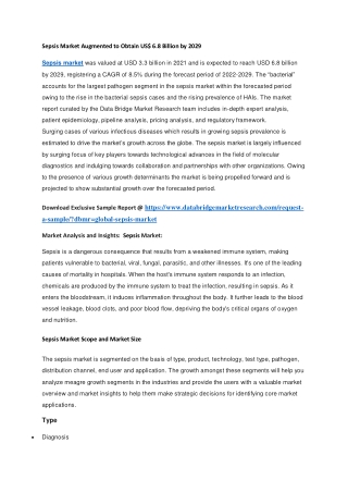 Sepsis Market Augmented to Obtain US 6.8 Billion by 2029