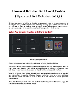 Unused Roblox Gift Card Codes (Updated list October 2023)
