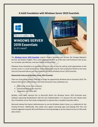 A Solid Foundation with Windows Server 2019 Essentials