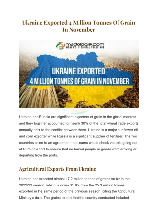 Ukraine Exported 4 Million Tonnes Of Grain In November