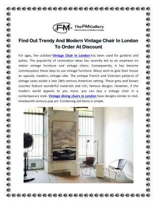 Find Out Trendy And Modern Vintage Chair In London To Order At Discount