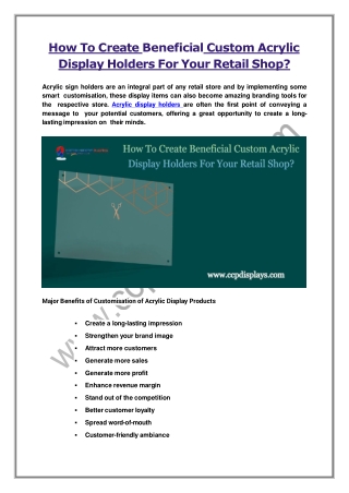 How To Create Beneficial Custom Acrylic Display Holders For Your Retail Shop