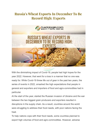 Russia’s Wheat Exports In December To Be Record High_ Experts