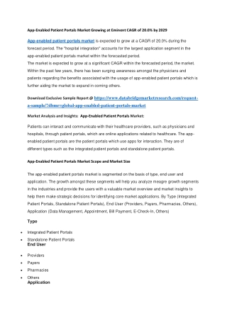 App-Enabled Patient Portals Market Growing at Eminent CAGR of 20.0 by 2029