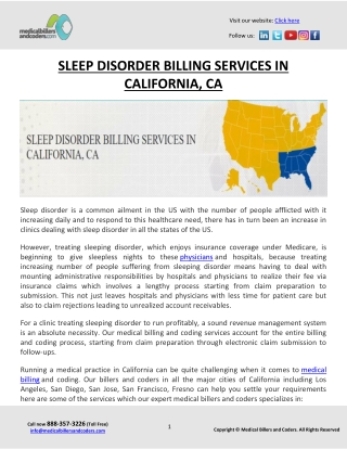 SLEEP DISORDER BILLING SERVICES IN CALIFORNIA, CA