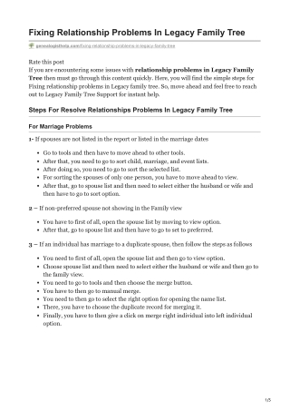 Fixing Relationship Problems In Legacy Family Tree