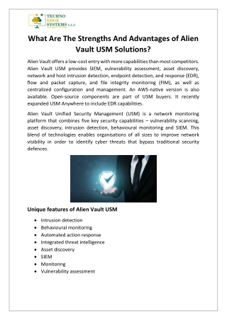 What Are The Strengths And Advantages of Alien Vault USM Solutions