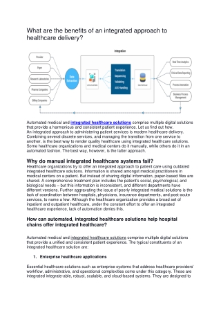 What are the benefits of an integrated approach to healthcare delivery?