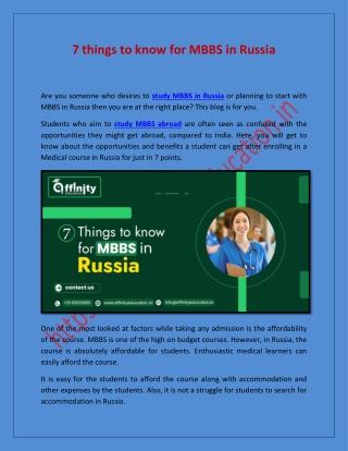 7 things to know for MBBS in Russia