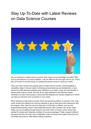 Stay Up-To-Date with Latest Reviews on Data Science Courses