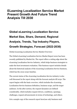 ELearning Localization Service Market Present Growth And Future Trend Analysis T