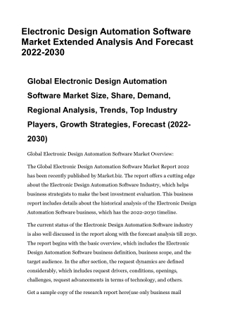 Electronic Design Automation Software Market Extended Analysis And Forecast 2022