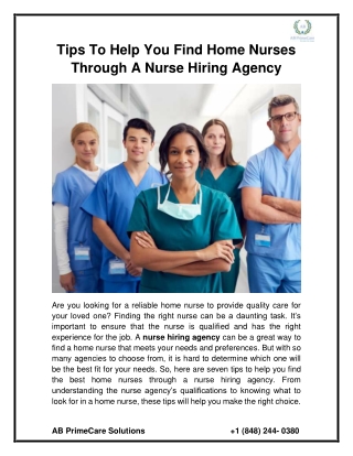 Tips to Help You Find the Best Home Nurses Through a Nurse Hiring Agency