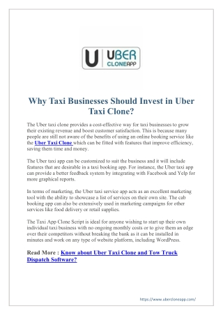 Why Taxi Businesses Should Invest in Uber Taxi Clone?