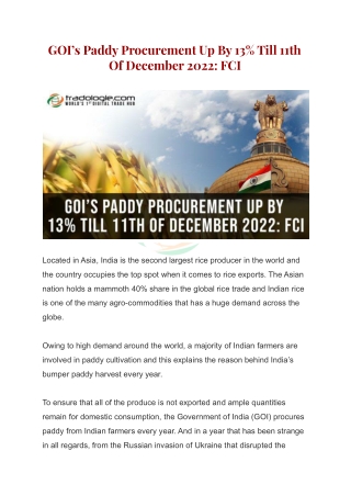 GOI’s Paddy Procurement Up By 13% Till 11th Of December 2022_ FCI
