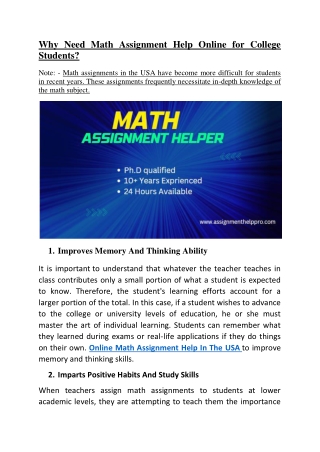 Why Need Math Assignment Help Online for College Students?