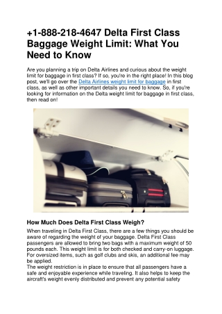 1-888-218-4647 Delta First Class Baggage Weight Limit What You Need to Know