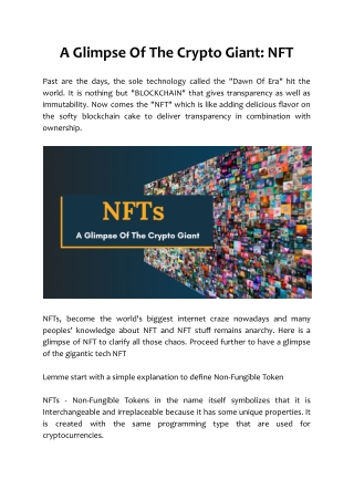 A Glimpse Of The Crypto Giant: NFT