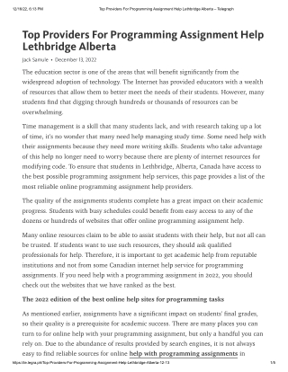 Top Providers For Programming Assignment Help Lethbridge Alberta – Telegraph