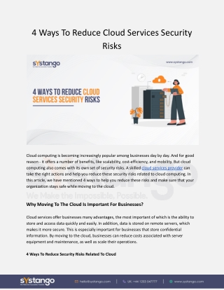 4 Ways To Reduce Cloud Services Security Risks