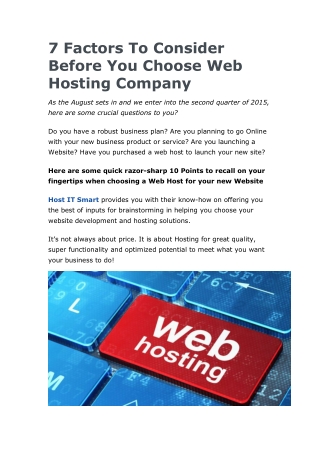 7 Factors To Consider Before choosing a Web Host