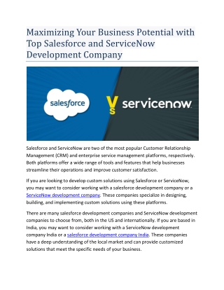 Maximizing Your Business Potential with Top Salesforce and ServiceNow Development Company