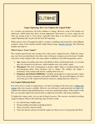 Vagina Tightening How Can I Tighten My Vaginal Walls