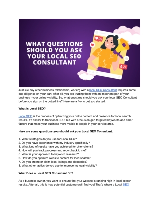 What Questions Should You Ask Your Local SEO Consultant