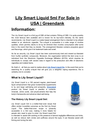 Lily Smart Liquid 5ml For Sale in USA _ Greendank