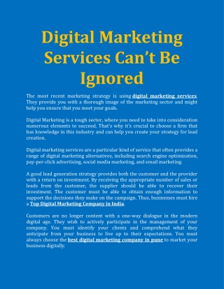 Digital Marketing Services Can’t Be Ignored