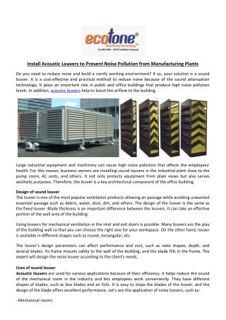 Install Acoustic Louvers to Prevent Noise Pollution from Manufacturing Plants