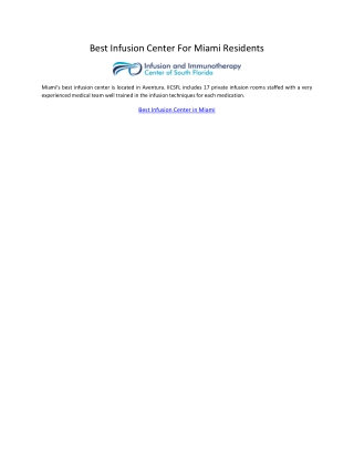 Best Infusion Center For Miami Residents