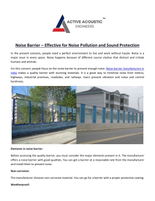 Noise Barrier – Effective for Noise Pollution and Sound Protection