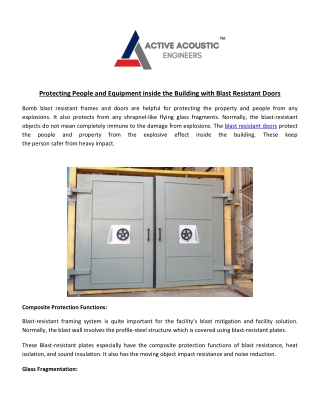 Protecting People and Equipment inside the Building with Blast Resistant Doors