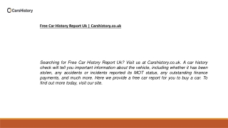 Free Car History Report Uk Carshistory.co.uk