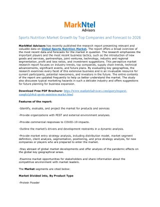 Sports Nutrition Market Grow CAGR of 9% by 2026 | MarkNtel Advisors