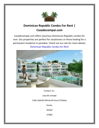 Dominican Republic Condos For Rent  Casadecompai.com