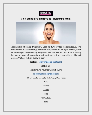 Skin Whitening Treatment | Relooking.co.in