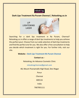 Dark Lips Treatment Ra Puram Chennai | Relooking.co.in