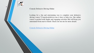 Comedy Defensive Driving Online  Comedysafedriver.com