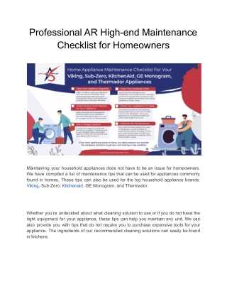Professional Appliance Repair High-end Maintenance Checklist