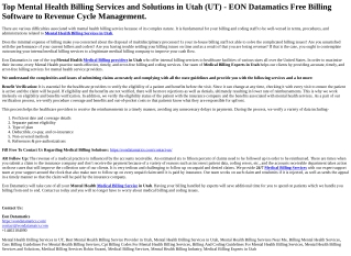 Top Mental Health Billing Services and Solutions in Utah (UT) - EON Datamatics