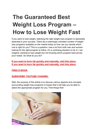 The Guaranteed Best Weight Loss Program – How to Lose Weight Fast