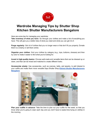 Wardrobe Managing Tips by Shutter Shop Kitchen Shutter Manufacturers Bangalore