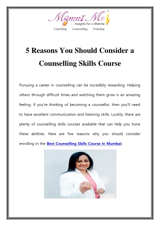 Best Counselling Skills Course in Mumbai Call-7428590012