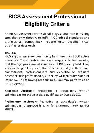 RICS Assessment Professional Eligibility Criteria